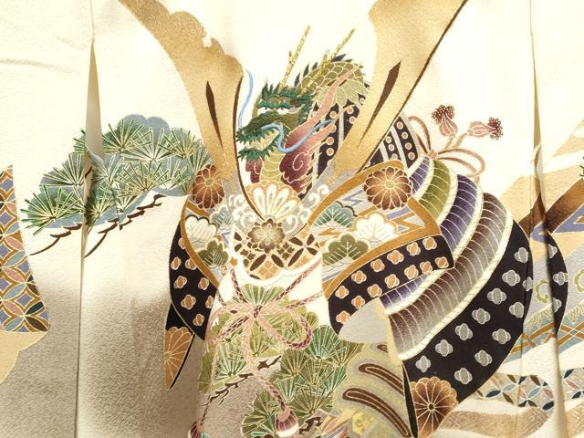 平和屋着物[]お宮参り　男の子　祝着　産着　初着　のしめ　刺繍　龍　兜　飛鶴束ね熨斗吉祥文　暈し染め　金銀彩　逸品　CAAZ6986ze