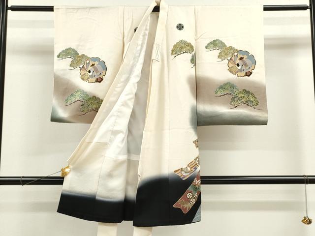 平和屋着物[]お宮参り　男の子　祝着　産着　初着　のしめ　刺繍　龍　兜　飛鶴束ね熨斗吉祥文　暈し染め　金銀彩　逸品　CAAZ6986ze