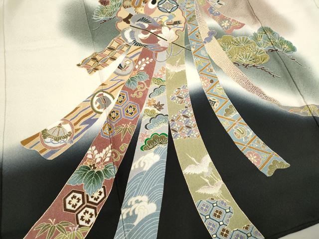 平和屋着物[]お宮参り　男の子　祝着　産着　初着　のしめ　刺繍　龍　兜　飛鶴束ね熨斗吉祥文　暈し染め　金銀彩　逸品　CAAZ6986ze