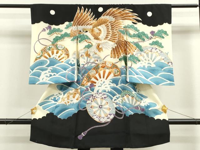 平和屋着物[]お宮参り　男の子　祝着　産着　初着　のしめ　駒刺繍　鷹　立波片輪車文　金彩　逸品　CAAZ6987ze