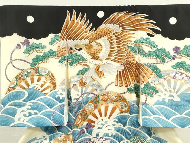 平和屋着物[]お宮参り　男の子　祝着　産着　初着　のしめ　駒刺繍　鷹　立波片輪車文　金彩　逸品　CAAZ6987ze