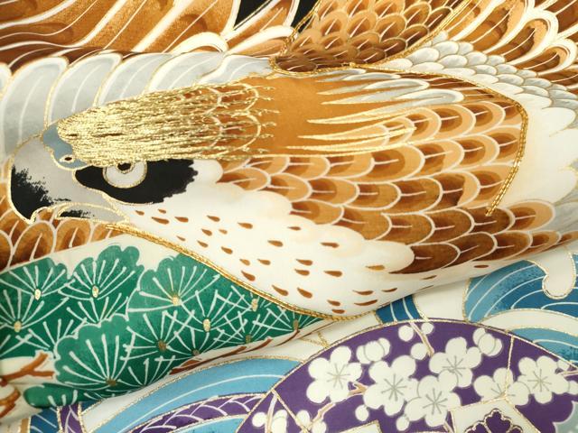 平和屋着物[]お宮参り　男の子　祝着　産着　初着　のしめ　駒刺繍　鷹　立波片輪車文　金彩　逸品　CAAZ6987ze