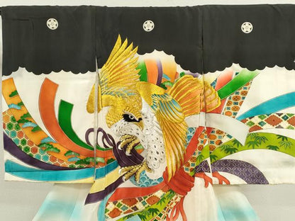 平和屋着物[]お宮参り　男の子　祝着　産着　初着　のしめ　刺繍　鷹　束ね熨斗吉祥文　金彩　逸品　CAAZ6989ze