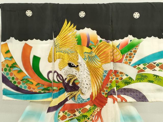 平和屋着物[]お宮参り　男の子　祝着　産着　初着　のしめ　刺繍　鷹　束ね熨斗吉祥文　金彩　逸品　CAAZ6989ze
