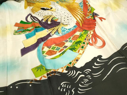 平和屋着物[]お宮参り　男の子　祝着　産着　初着　のしめ　刺繍　鷹　束ね熨斗吉祥文　金彩　逸品　CAAZ6989ze