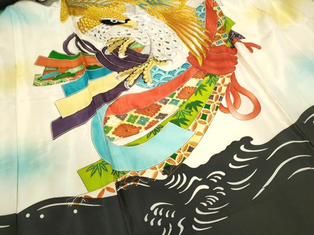 平和屋着物[]お宮参り　男の子　祝着　産着　初着　のしめ　刺繍　鷹　束ね熨斗吉祥文　金彩　逸品　CAAZ6989ze