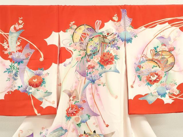 平和屋着物[]お宮参り　女の子　祝着　産着　初着　のしめ　鼓御所車飛鶴花文　暈し染め　金彩　逸品　CAAZ6990ze