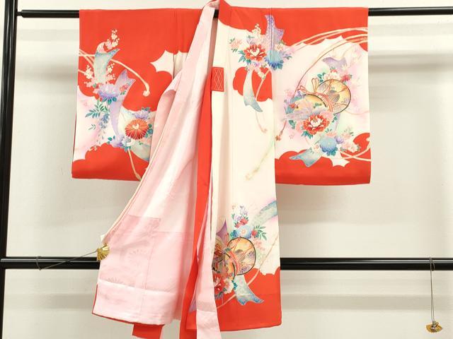 平和屋着物[]お宮参り　女の子　祝着　産着　初着　のしめ　鼓御所車飛鶴花文　暈し染め　金彩　逸品　CAAZ6990ze