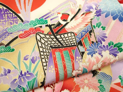 平和屋着物[]お宮参り　女の子　祝着　産着　初着　のしめ　鼓御所車飛鶴花文　暈し染め　金彩　逸品　CAAZ6990ze