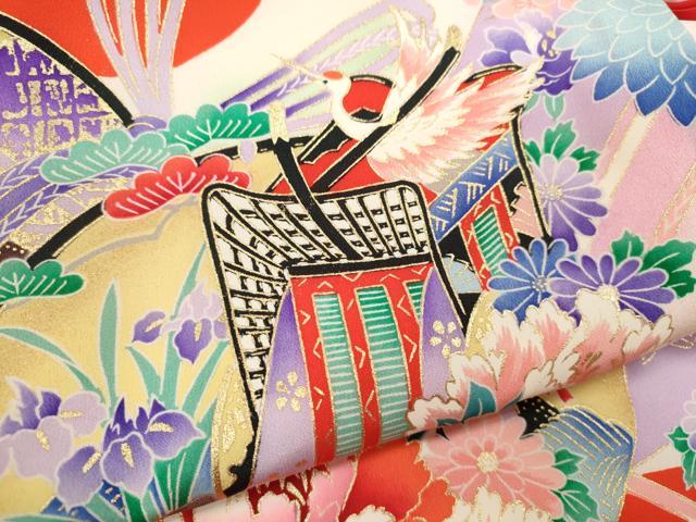 平和屋着物[]お宮参り　女の子　祝着　産着　初着　のしめ　鼓御所車飛鶴花文　暈し染め　金彩　逸品　CAAZ6990ze