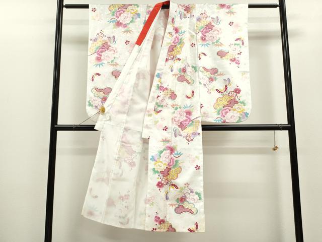 平和屋着物[]七五三　女の子　７歳　祝着　四つ身　松竹梅舞蝶文　金彩　洗える着物　CAAZ6992ze