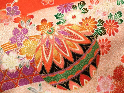 平和屋着物[]七五三　女の子　７歳　祝着　四つ身　鞠　花車籬文　暈し染め　金彩　洗える着物　CAAZ6994ze