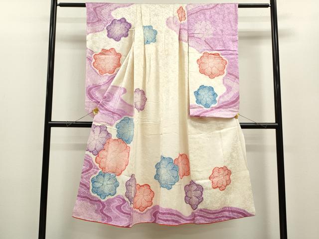 平和屋着物[]七五三　女の子　７歳　祝着　四つ身　絞り　流水舞花文　金銀彩　逸品　CAAZ6995ze