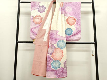 平和屋着物[]七五三　女の子　７歳　祝着　四つ身　絞り　流水舞花文　金銀彩　逸品　CAAZ6995ze