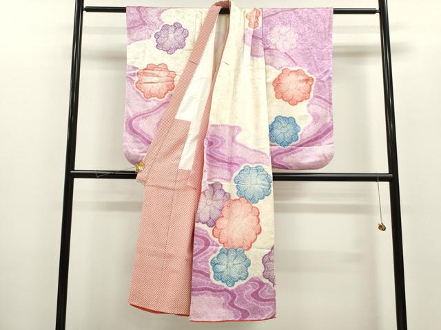 平和屋着物[]七五三　女の子　７歳　祝着　四つ身　絞り　流水舞花文　金銀彩　逸品　CAAZ6995ze