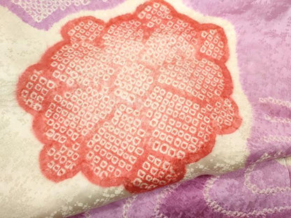 平和屋着物[]七五三　女の子　７歳　祝着　四つ身　絞り　流水舞花文　金銀彩　逸品　CAAZ6995ze