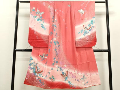 平和屋着物[]七五三　女の子　７歳　祝着　四つ身　舞蝶枝垂れ桜文　たたき染め　金銀彩　逸品　CAAZ6996ze