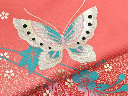 平和屋着物[]七五三　女の子　７歳　祝着　四つ身　舞蝶枝垂れ桜文　たたき染め　金銀彩　逸品　CAAZ6996ze