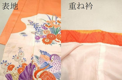 平和屋着物[]七五三　女の子　７歳　祝着　四つ身　駒刺繍　鴛鴦草花文　金彩　洗える着物　CAAZ6997ze