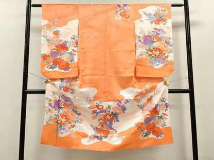 平和屋着物[]七五三　女の子　７歳　祝着　四つ身　駒刺繍　鴛鴦草花文　金彩　洗える着物　CAAZ6997ze