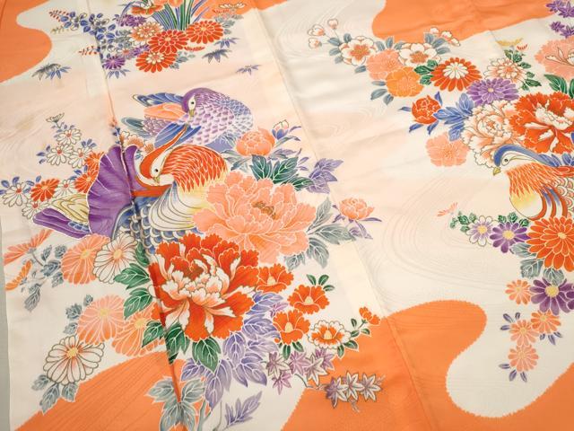 平和屋着物[]七五三　女の子　７歳　祝着　四つ身　駒刺繍　鴛鴦草花文　金彩　洗える着物　CAAZ6997ze
