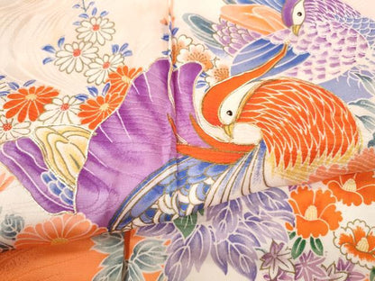 平和屋着物[]七五三　女の子　７歳　祝着　四つ身　駒刺繍　鴛鴦草花文　金彩　洗える着物　CAAZ6997ze