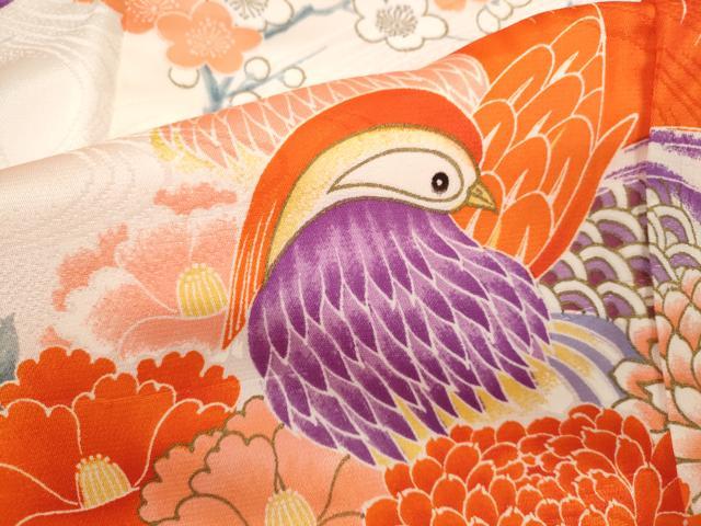 平和屋着物[]七五三　女の子　７歳　祝着　四つ身　駒刺繍　鴛鴦草花文　金彩　洗える着物　CAAZ6997ze