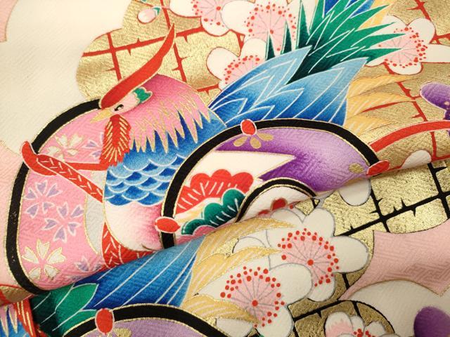 平和屋着物[]七五三　女の子　７歳　祝着　四つ身　雲取り鳳凰鼓梅文　金彩　逸品　CAAZ6998ze