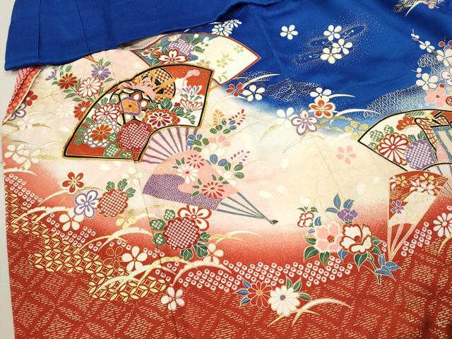 平和屋着物[]七五三 女の子 ３歳 祝着 三つ身 駒刺繍 扇面吉祥草花文 暈し染め 金彩 逸品 CAAZ6999ze
