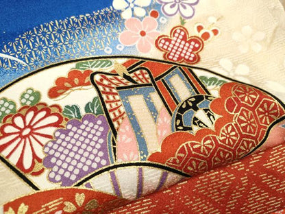 平和屋着物[]七五三 女の子 ３歳 祝着 三つ身 駒刺繍 扇面吉祥草花文 暈し染め 金彩 逸品 CAAZ6999ze