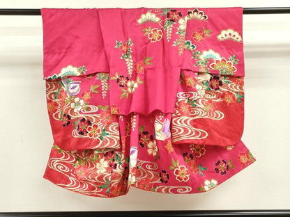 平和屋着物[]七五三　女の子　３歳　祝着　三つ身　流水鴛鴦草花文　金銀彩　逸品　CAAZ7000ze