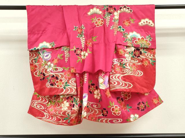 平和屋着物[]七五三　女の子　３歳　祝着　三つ身　流水鴛鴦草花文　金銀彩　逸品　CAAZ7000ze