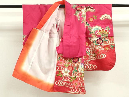 平和屋着物[]七五三　女の子　３歳　祝着　三つ身　流水鴛鴦草花文　金銀彩　逸品　CAAZ7000ze