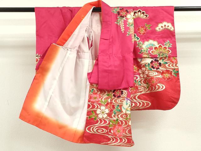 平和屋着物[]七五三　女の子　３歳　祝着　三つ身　流水鴛鴦草花文　金銀彩　逸品　CAAZ7000ze