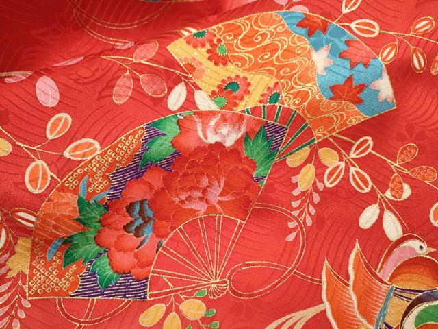 平和屋着物[]七五三　女の子　３歳　祝着　三つ身　流水鴛鴦扇面吉祥花文　暈し染め　金彩　逸品　CAAZ7001ze