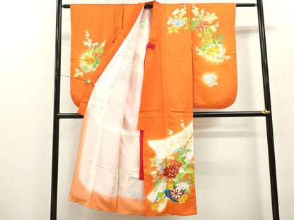 平和屋着物[]七五三　女の子　７歳　祝着　四つ身　駒刺繍　束ね熨斗花車文　暈し染め　金彩　逸品　CAAZ7002ze