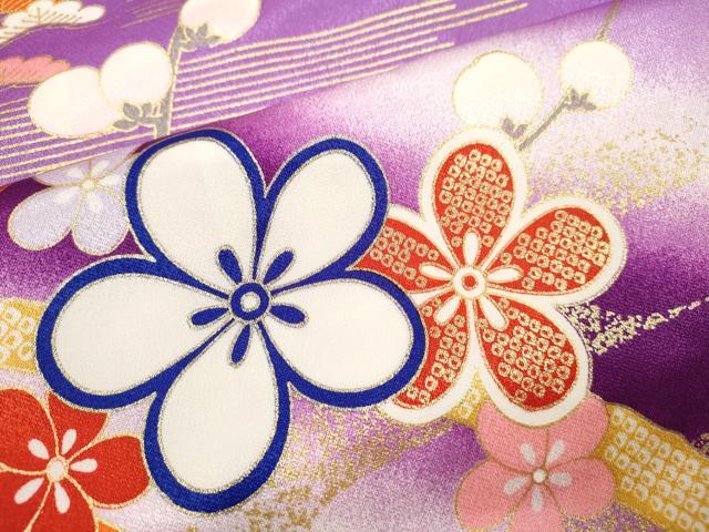 平和屋着物[]七五三　女の子　３歳　祝着　三つ身　流水御所車草花文　暈し染め　金彩　洗える着物　CAAZ7005ze