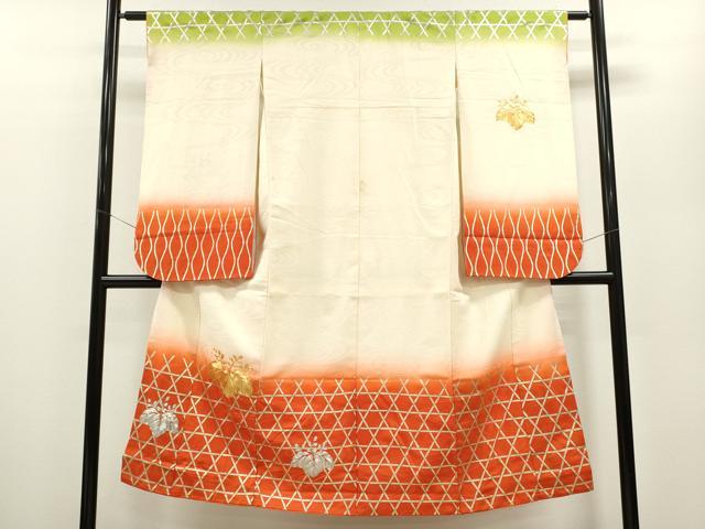 平和屋着物[]七五三　女の子　７歳　祝着　四つ身　駒刺繍　桐　籬立涌文　暈し染め　金銀彩　逸品　CAAZ7007ze