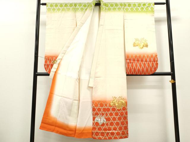 平和屋着物[]七五三　女の子　７歳　祝着　四つ身　駒刺繍　桐　籬立涌文　暈し染め　金銀彩　逸品　CAAZ7007ze