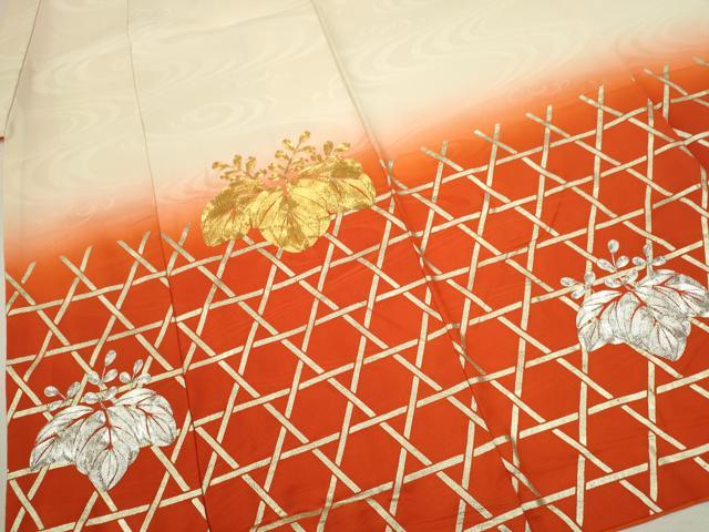 平和屋着物[]七五三　女の子　７歳　祝着　四つ身　駒刺繍　桐　籬立涌文　暈し染め　金銀彩　逸品　CAAZ7007ze