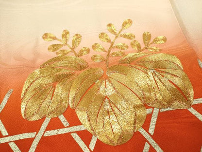 平和屋着物[]七五三　女の子　７歳　祝着　四つ身　駒刺繍　桐　籬立涌文　暈し染め　金銀彩　逸品　CAAZ7007ze