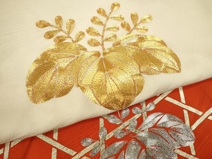 平和屋着物[]七五三　女の子　７歳　祝着　四つ身　駒刺繍　桐　籬立涌文　暈し染め　金銀彩　逸品　CAAZ7007ze