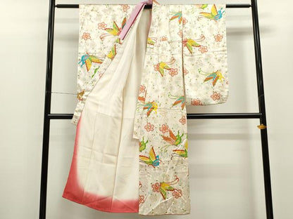 平和屋着物[]七五三　女の子　７歳　祝着　四つ身　舞蝶枝梅文　金彩　逸品　CAAZ7008ze