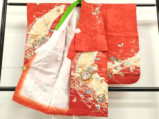 平和屋着物[]七五三　女の子　３歳　祝着　三つ身　駒刺繍　鈴舞蝶花文　金彩　逸品　CAAZ7009ze