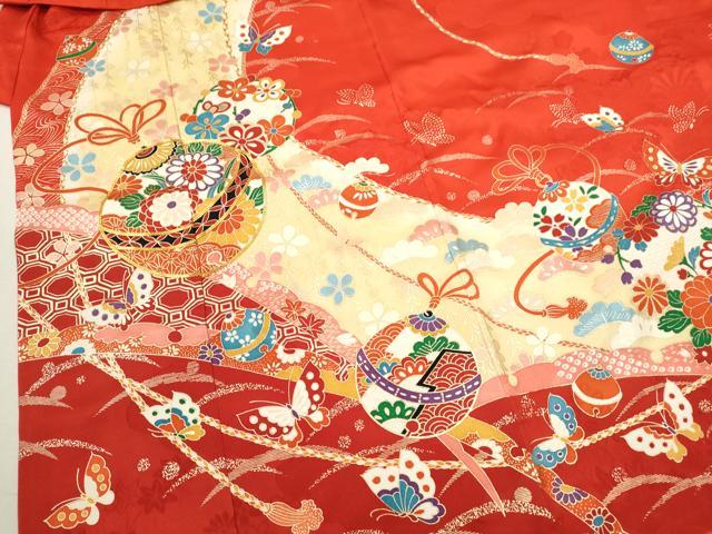 平和屋着物[]七五三　女の子　３歳　祝着　三つ身　駒刺繍　鈴舞蝶花文　金彩　逸品　CAAZ7009ze
