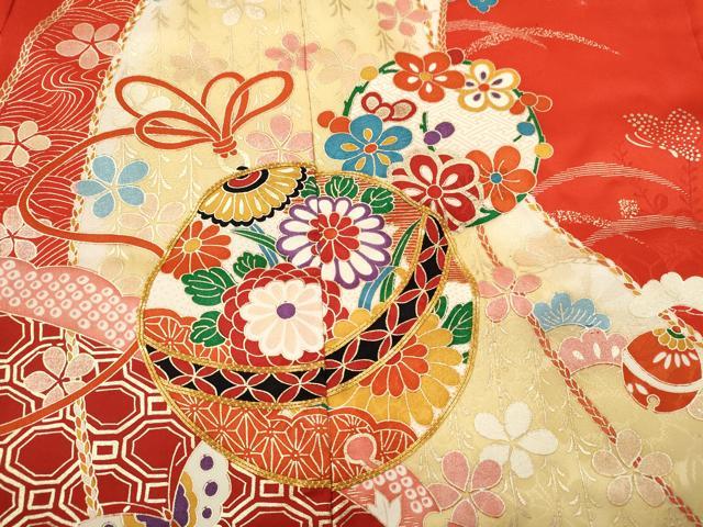 平和屋着物[]七五三　女の子　３歳　祝着　三つ身　駒刺繍　鈴舞蝶花文　金彩　逸品　CAAZ7009ze