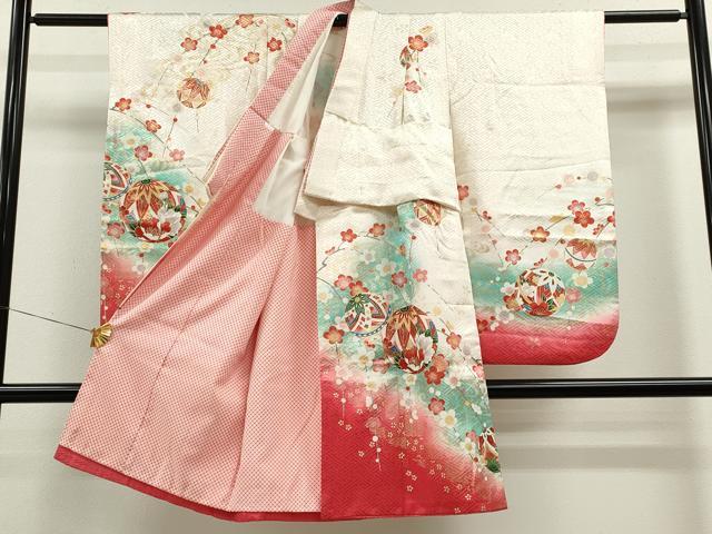 平和屋着物[]七五三　女の子　７歳　祝着　四つ身　袋帯セット　鞠流水草花文　暈し染め　金彩　逸品　CAAZ7010ze