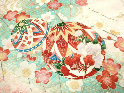 平和屋着物[]七五三　女の子　７歳　祝着　四つ身　袋帯セット　鞠流水草花文　暈し染め　金彩　逸品　CAAZ7010ze