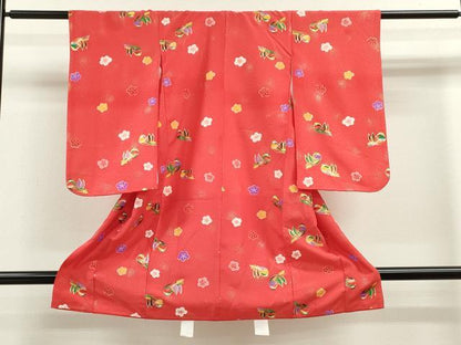 平和屋着物[]七五三　女の子　３歳　祝着　三つ身　長襦袢・被布セット　鴛鴦舞梅文　金彩　洗える着物　CAAZ7011ze