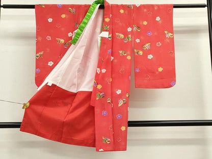 平和屋着物[]七五三　女の子　３歳　祝着　三つ身　長襦袢・被布セット　鴛鴦舞梅文　金彩　洗える着物　CAAZ7011ze
